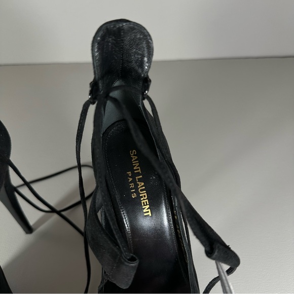 SAINT LAURENT PARIS Black Velvet Tribute 105 Platform Sandals - Picture 5 of 10